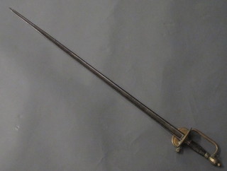 A Georgian Infantry sword, the 31 1/2" blade etched The Royal  Cypher and Coat of Arms  ILLUSTRATED