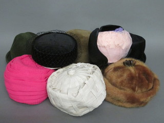A lady's fur hat, a lady's black pill box hat by Kango, a lady's circular cream and lattice work hat by Connor, a lady's pink hat  by Henderson of Liverpool, 3 ladies felt hats and 2 other hats