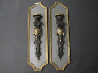 A pair of plaster brackets in the form of standing classical ladies  29"