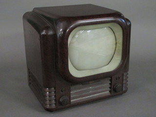 A Bush Type 22 television contained in a brown Bakelite case