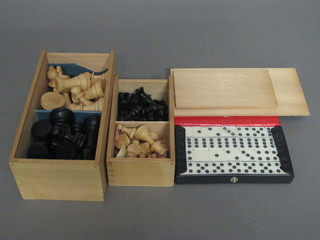 A K & C Staunton chess set together with a Lady International  chess set and a set of double six dominoes