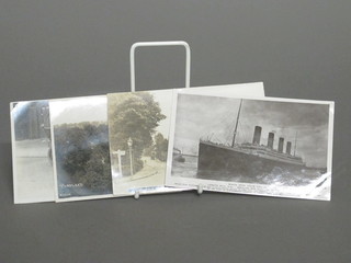 A black and white postcard of White Star Titanic and 3 other postcards