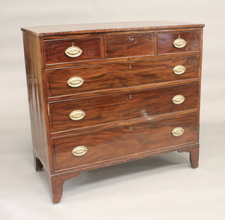 A Georgian mahogany chest of 3 short and 3 long drawers, raised  on bracket feet 43"