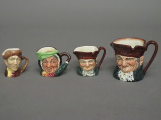 A Royal Doulton character jug - Old Charlie 3", 1 other 2", do.  Sarey Gamp 2" and Arthur