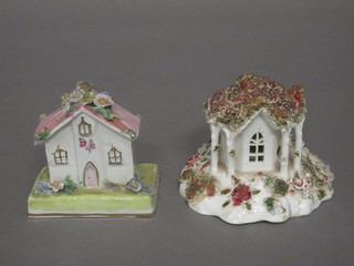 A 19th Century Staffordshire pastel burner in the form of a cottage 4" and 1 other in the form of a folly 4"   ILLUSTRATED