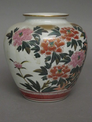 An Oriental vase with floral decoration, the base with character mark 8"