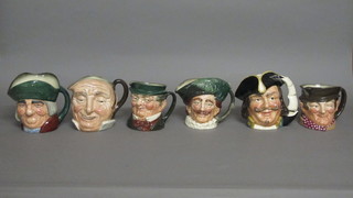 6 Royal Doulton character jugs - Captain Morgan, The Cavalier, John Barleycorn, Mr Pickwick, Sam Weller and 1 other