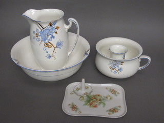 A 4 piece pottery jug and bowl set together with a dressing table set