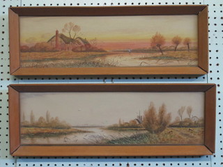 H K Storie, pair of watercolour drawings "Rural River Scenes" 5 1/2" x 19"
