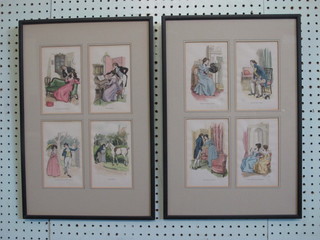 Hugh Thomas, 8 coloured prints "Sense and Sensibility" together with 6 other coloured prints, all framed