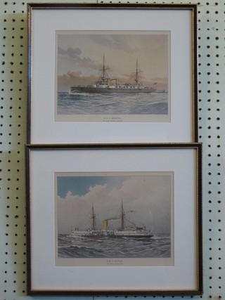 W F Mitchel, 6 coloured prints "British Naval War Ships - HMS Undaunted, HMS Bramble, HMS Colossus, HMS Calliope, HMS  Magicienne and HMS Hero" 7" x 9"