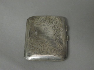 A silver cigarette case with engraved badge of The Royal  Artillery decoration, Birmingham 1938, 2 ozs