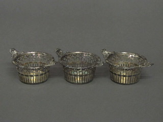 3 pierced silver plated twin handled baskets 3"