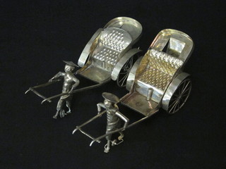 A pair of Oriental silver plated models of rickshaws