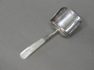 A George III silver caddy spoon with mother of pearl handle, Birmingham 1910 by Crock Bettridge  ILLUSTRATED