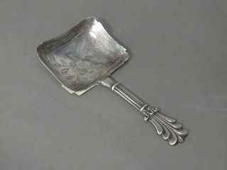 A William IV silver caddy spoon with rectangular bowl, Birmingham 1836, by George Unite