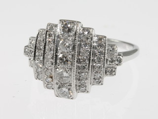 A lady's 18ct white gold dress ring set multiple rows of  diamonds, approx 0.65ct