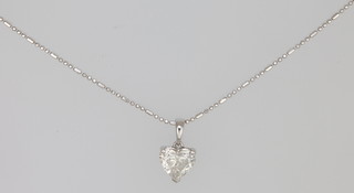 An 18ct fine white gold chain hung a diamond heart shaped  pendant, approx 1.21ct