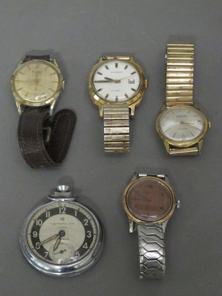 An Ingasol pocket watch in a chrome case, a gentleman's Ingasol wristwatch, an Allenby wristwatch, a Seiko wristwatch and 1  other