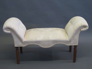 A mahogany framed Georgian style window seat upholstered in cream material 39"