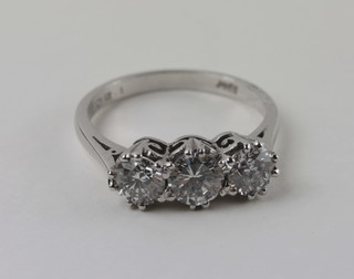 A lady's 18ct white gold dress ring set 3 diamonds approx 1.51ct