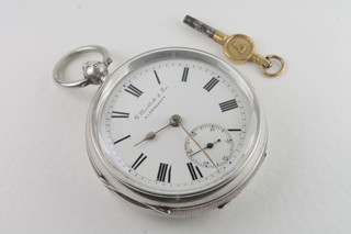 An open faced keywind silver cased pocket watch marked G  Burtlett & Sons, complete with key