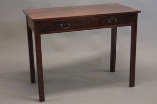A 19th Century rectangular mahogany side table fitted 2 long drawers, raised on square supports 37"