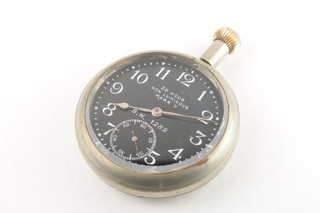 A military issue open faced watch contained in a polished steel  case, the dial marked 30 hour, non luminous, Mark 5 RBH1282