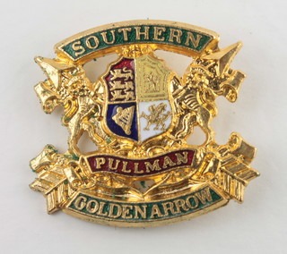 A gilt metal and enamel Pullman Golden Arrow badge, the  reverse marked 1226