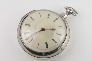 An open faced fusee pocket watch by Hollins of Liverpool,  contained in a silver pair case, Birmingham 1801