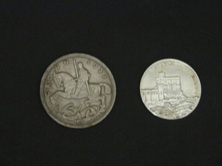 A George V 1935 crown together with a George V 1935  Coronation medallion