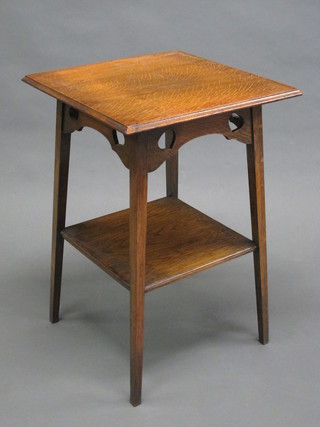 An Art Nouveau oak square 2 tier occasional table 18"