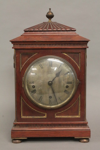 A Georgian style chiming bracket clock by J W Benson of  London with 6" silvered dial contained in a mahogany case,  raised on bun feet 10"  ILLUSTRATED