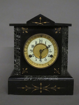 A Victorian 8 day striking mantel clock with enamelled dial and Arabic numerals contained in a marble case with English  movement