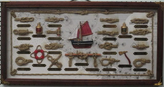 A framed display of various knots and hitches 11" x 23"