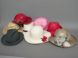A gentleman's grey trilby together with 7 various ladies hats