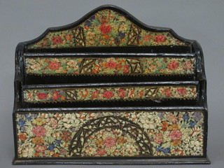 A lacquered and floral patterned letter rack 10 1/2"