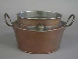 A copper oval twin handled Bain-Marie 11"