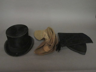 A gentleman's hunting top hat by Hillhouse & Co, a military  slouch hat and a mortar board