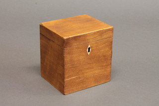 A Victorian rectangular mahogany tea caddy with hinged lid and  ivory escutcheon 4 1/2"