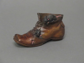 A bronze model of a shoe decorated rats 3"