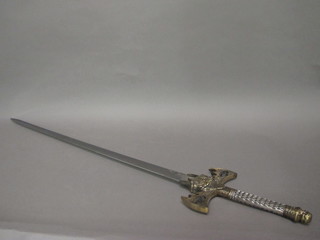 A double edged sword with gilt grip and 31" blade