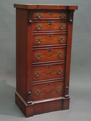 A Victorian style figured walnut Wellington secretaire chest,  fitted a secretaire drawer above 3 long drawers, 21"