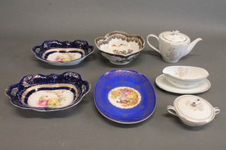 A Noritake Jardine pattern dinner/tea service, 6 Royal Doulton Wind in the Willows plates - 1 cracked, pair of Continental blue  porcelain boat shaped dishes, various decorative plates etc