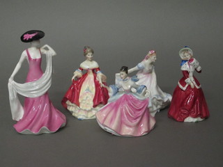 4 Royal Doulton figures - Southern Belle HN1374 4", Ninette  HN3215, Christmas Morn HN3212 and Rebecca HN3415, together with a Coalport figure - Poppy 5"