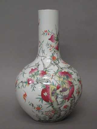 An Oriental Canton style club shaped vase the base with seal  mark 14"