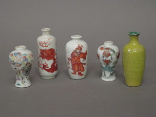 5 various miniature Oriental vases 3" and 2"