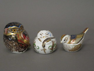 3 Royal Crown Derby paperweights - Sleeping Doormouse, Little  Owl and 1 other