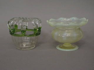 A Vaseline glass pedestal bowl 6" and an Art Glass bowl 5"