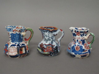 2 Masons octagonal jugs, 1 with black and 1 with blue marked  base 3" and a Davenport jug